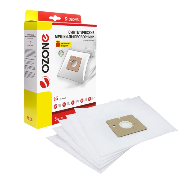 Пылесборники Ozone M-08 5 шт + микрофильтр для LG