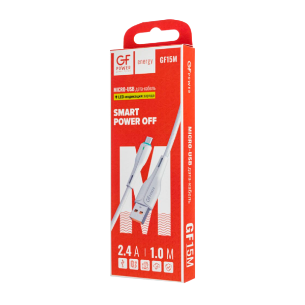 Кабель GFPower 15M USB (m)-microUSB (m) 1.0м 2.4A TPE белый
